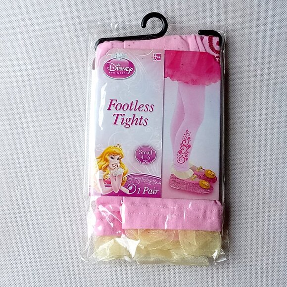 Girls Disney Princess Footless Tights, Small 4-6, One Pair Costume Pink Tights - Picture 3 of 4